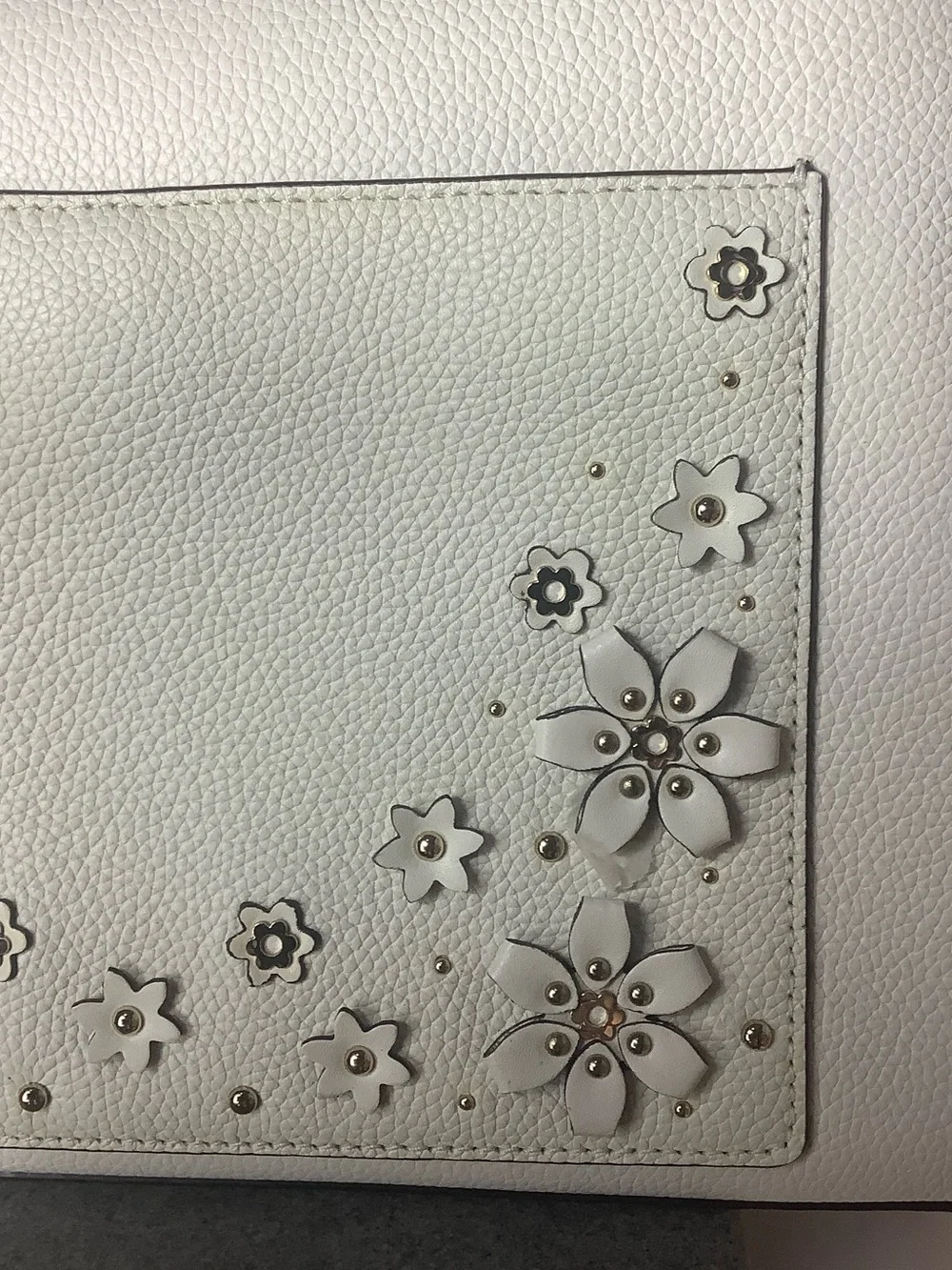 Michael Kors White Floral Cutout Leather Tote with Gold Logo